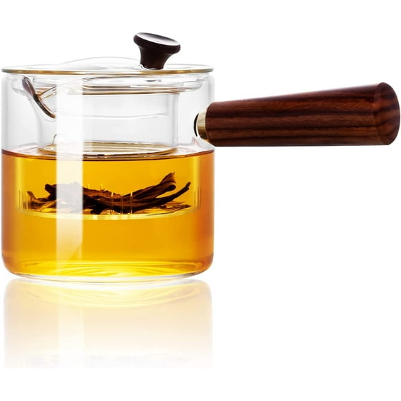 PARACITY Glass Teapot Stovetop Safe with Infuser,Clear Tea Kettle with Wooden Handle 19 oz