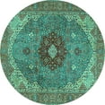 thumbnail image 1 of Ahgly Company Machine Washable Indoor Round Medallion Turquoise Blue Traditional Area Rugs, 5' Round, 1 of 4
