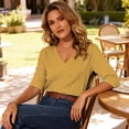thumbnail image 5 of Hilenly 3/4 Sleeve Tops for Women V Neck Tunics Summer Shirts Solid Color Cotton Basic Tees Blouse, 5 of 8
