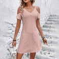 thumbnail image 2 of Kcodviy Women's Solid Color V Wrap Summer Dress Neck Hollow off Shoulder Summer Dress Knee Length Short Sleeved Dress, 2 of 4