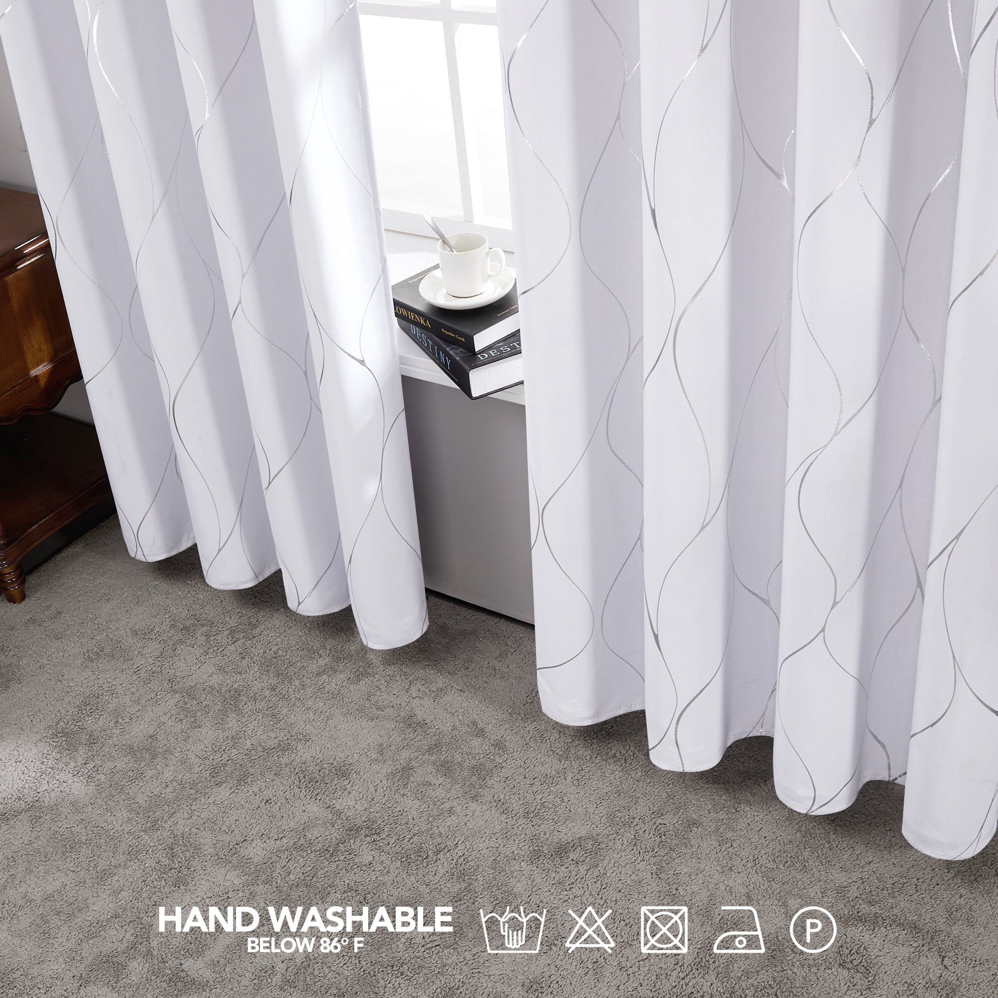 Deconovo Room Darkening Curtains, Energy Saving, Bright White, 52W x 72L Inch, Noise Reducing, Blackout Drapes for Bedroom, Set of 2
