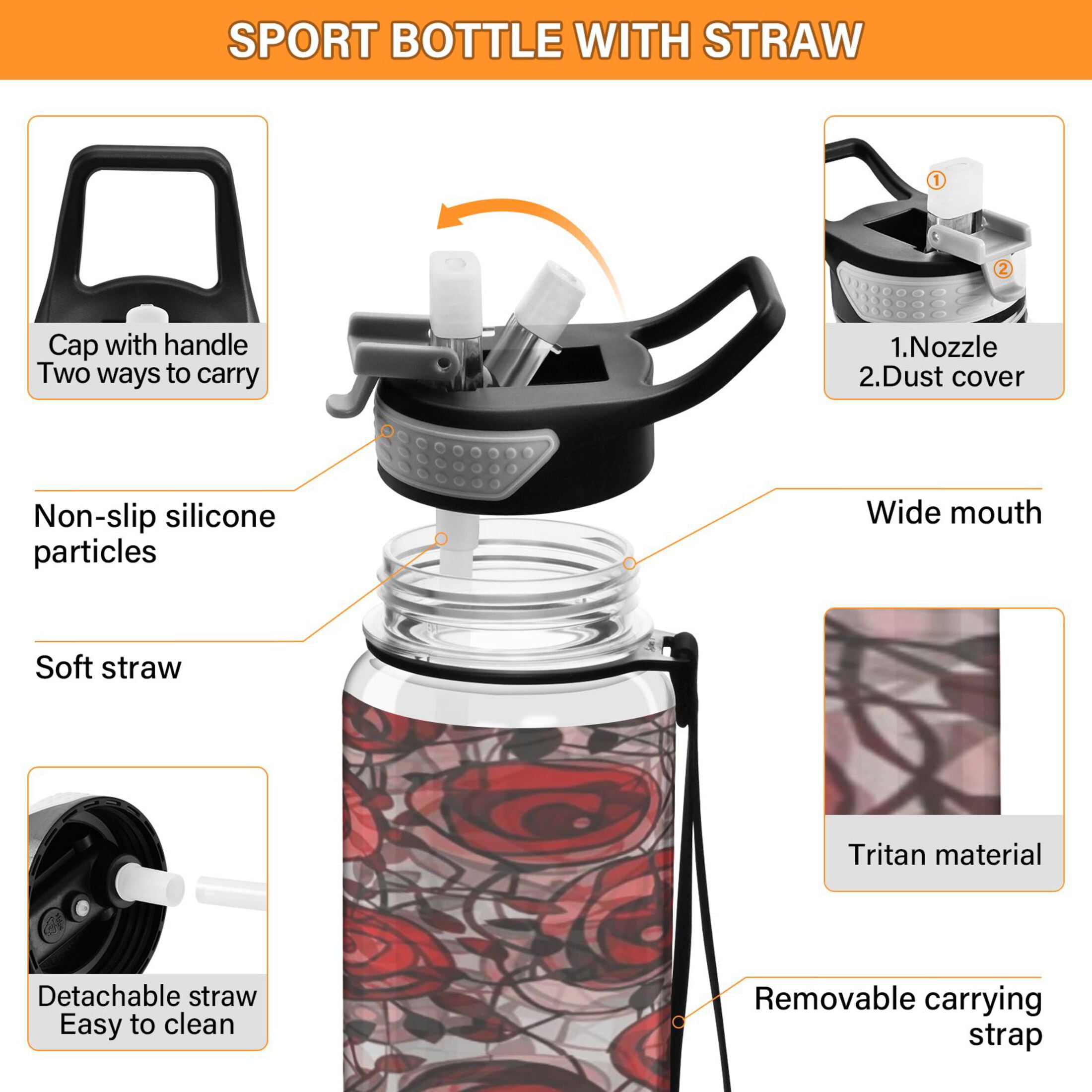 BZSMCE Sport Bottle Glass Rose Outdoor sports Water Bottle Size: 10.4x3in