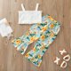 thumbnail image 1 of Conjunto de 2 piezas de ropa para niñas pequeñas con tirantes, pantalones acampanados florales y blusas., 1 of 8
