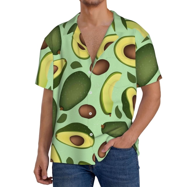Balery Avocado With Seeds Camisa Casual de Manga Corta con Botones para Hombre, Texturizada, Estilo Cubano, para Playa, Verano-X-Large