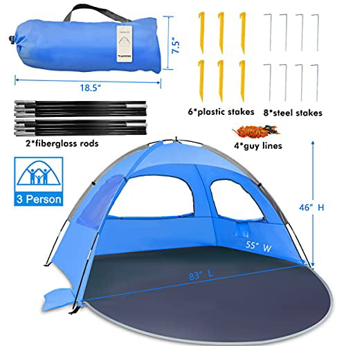 WhiteFang Beach Tent Anti-UV Portable Sun Shade Shelter for 3 
