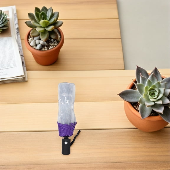 OFFIGAM Automatic Foldable Purple Umbrella with See Through Canopy for Travel and Outdoor Use