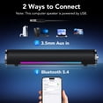 thumbnail image 3 of Bluetooth Computer Speakers, 3.5mm PC Sound Bar for Desktop Monitor, Deep Bass 3.0 USB Powered for Computer Bluetooth Speaker, Colorful LED Lights with Switch Button, Surround Sound PC Spearkers, 3 of 7