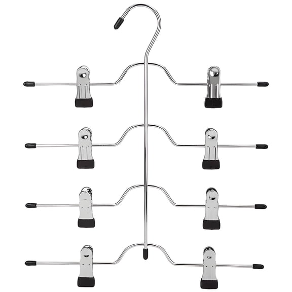 4 Tier Skirt Hangers, Pant Hangers with Clips, Adjustable, Space Saving Closet Organizer, 15 in / 38 cm, Black