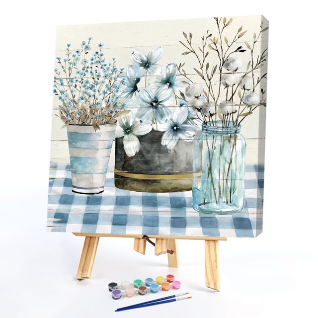 Cuadros Decorativos Kit de pintura al óleo de flores de mesa por números pintura acrílica DIY sobre lienzo sin marco Wdftyju embutido en tela
