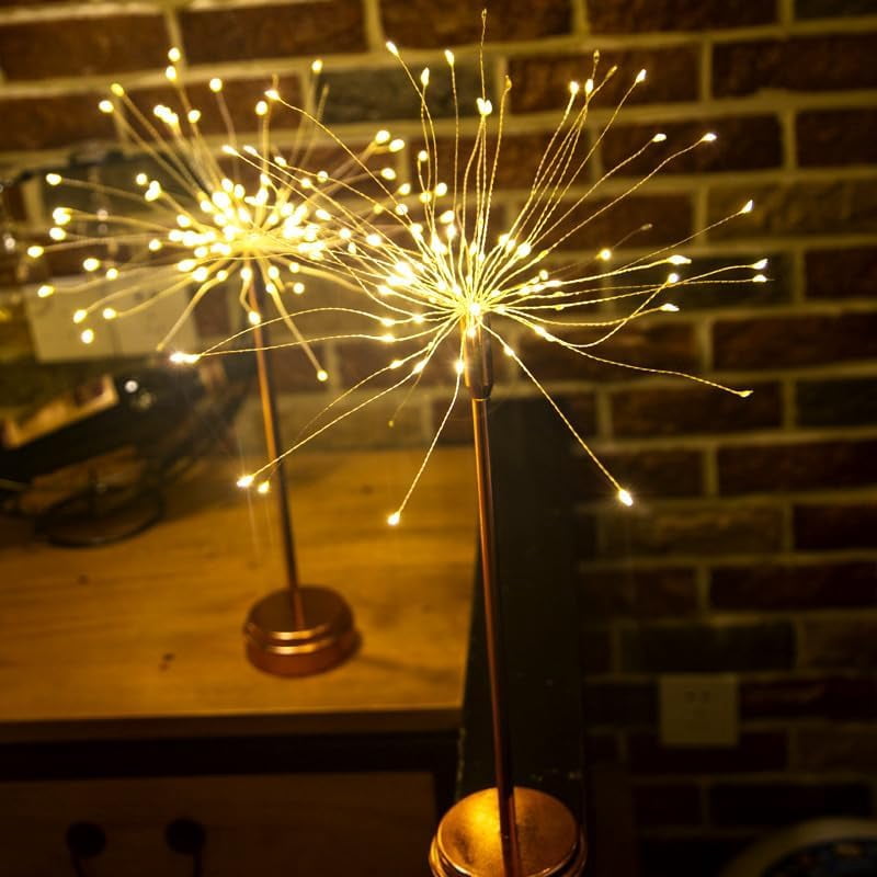Guvpev Nest and Flowers Table Lights - 2026 Upgraded Gold Dandelion Creative Table Lamps, Mini Starburst Fireworks Warm White LED Lights for Christmas Party Indoor Decor Gifts