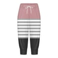 thumbnail image 4 of Women Pants Summer Striped Prints Capris Thin Breathable High Waist Drawstring Joggers Sweat Pants for Womens Pink XL, 4 of 5