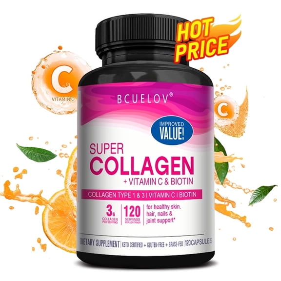 Collagen Capsules - with Vitamin C & Biotin - Supports Skin, Hair, Nails & Joint Health - 120 Capsules