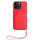 thumbnail image 2 of For iPhone 15 Pro Max Case Card Holder Kickstand Skin-Touch Phone Cover with Wrist Strap - Green, 2 of 5