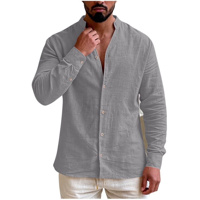 Siemoly Mens Cotton Linen Spring Clothes, Long Sleeve Shirts for Men Summer Casual Lightweight Solid Color Button Down V Neck Dressy Blouses, Men's, Siemoly Mens Cotton Linen Spring Clothes, Long Sleeve Shirts for Men Summer Casual Lightweight Solid Color Button Down V Neck Dressy Blouses, Men's,