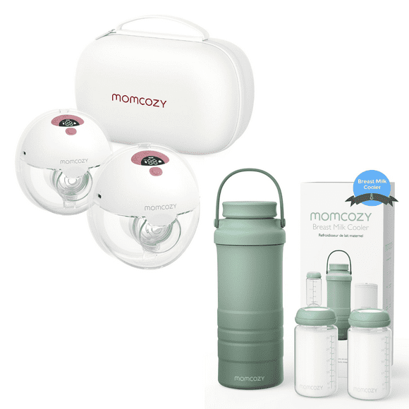 Momcozy All-in-one M5 Wearable Breast Pump, Hands-Free Electric Breast Pump & 22oz Portable Breast Milk Cooler for Outdoor, 360°Total Cooling for 24Hours