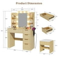 thumbnail image 3 of Lumiinofami Vanity Desk with Mirror and Lights, 5 Drawers Makeup Dressing Desk and Cushioned Stool Set with Storage and Charging Station for Women Girls Bedroom, Natural, 3 of 10