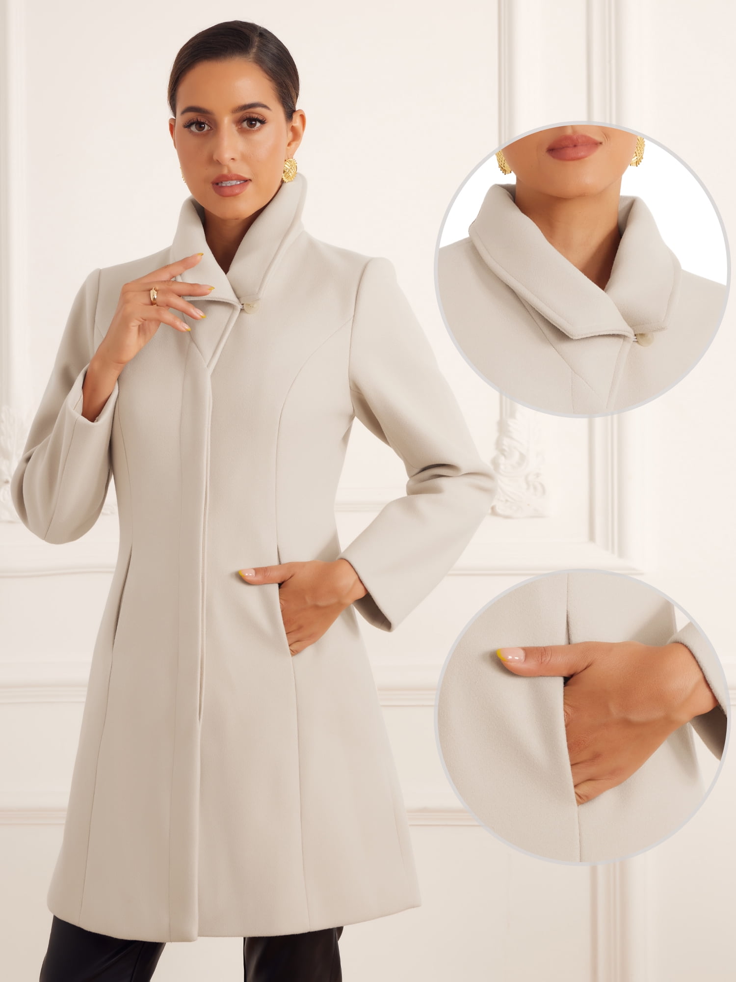 DARING DIVA Women's Winter Coats Casual Button Outwear Pea Overcoat S Beige