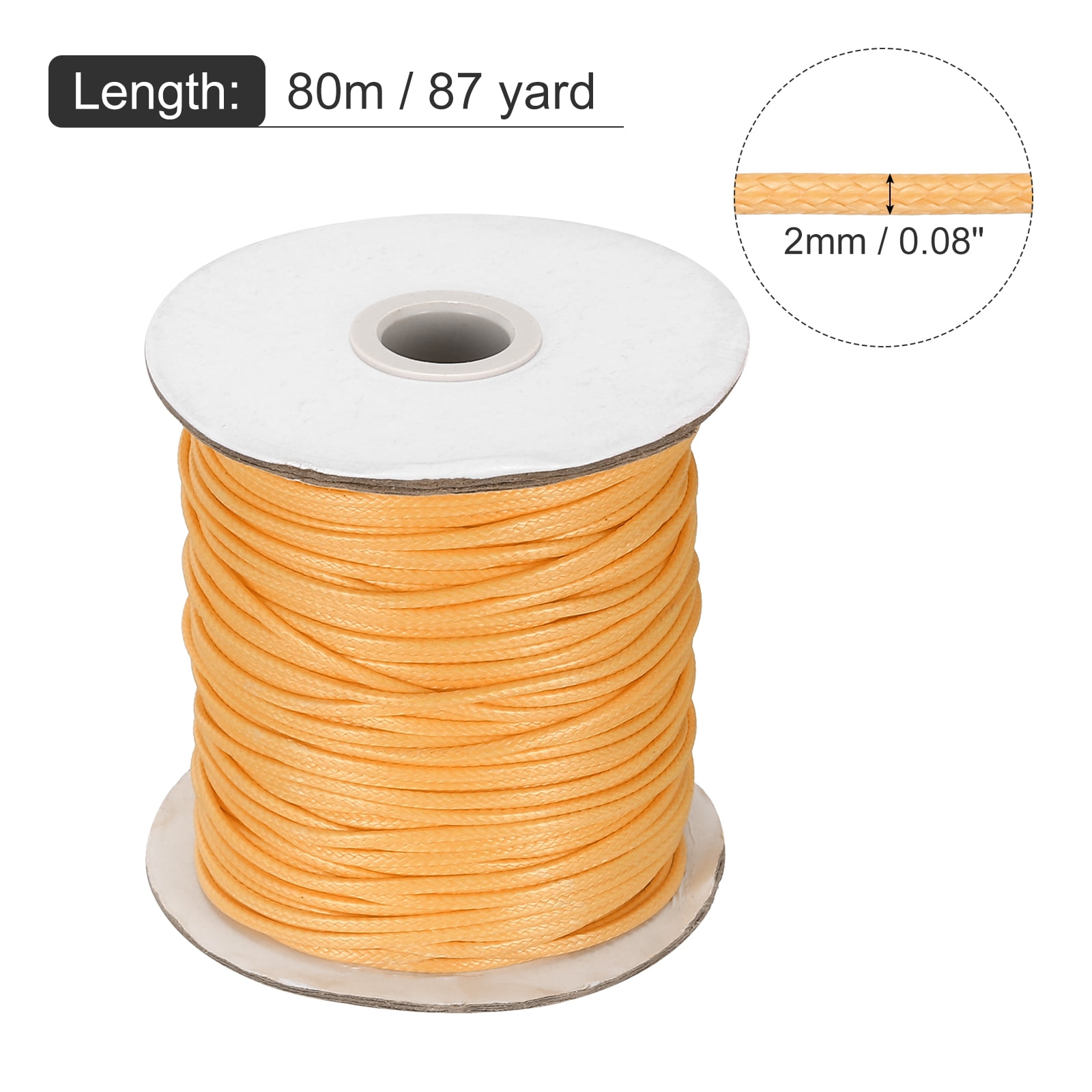Waxed Cord 2mm Waxed Thread 87 Yard Wax String Leather Cord for Bracelet Making, Necklaces, Beading, Jewelry Making and DIY Crafts(Yellow)
