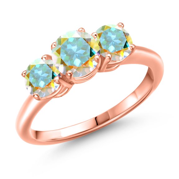 Gem Stone King 18K Rose Gold Plated Silver Mercury Mist Mystic Topaz Engagement Ring for Women | 2.10 Cttw | Round 6MM | Gemstone November Birthstone | Size 5