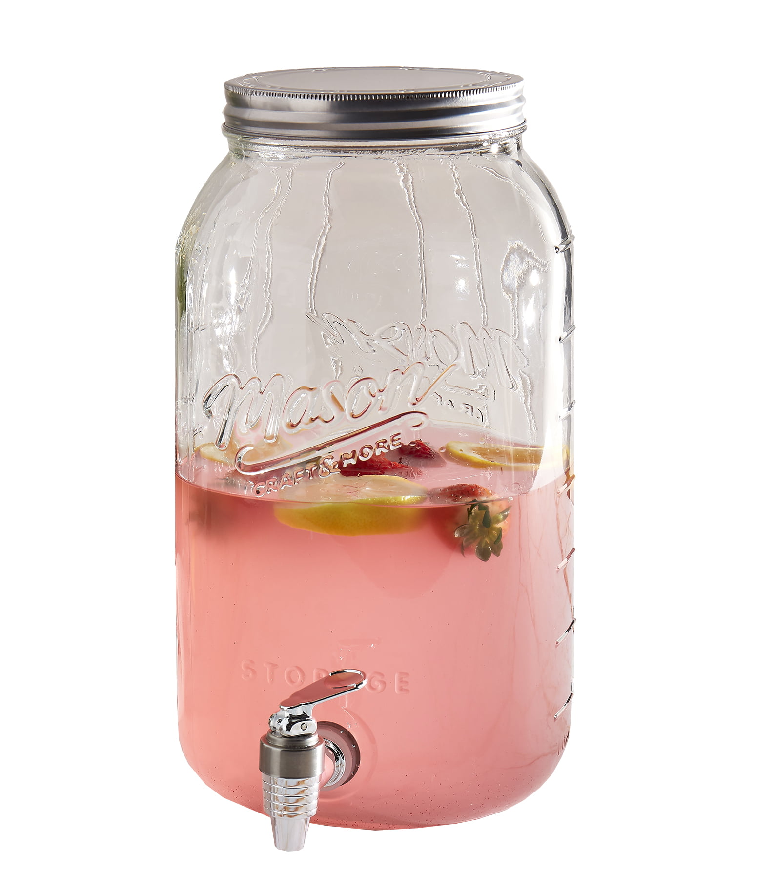 Beverage Dispenser 2 Gallons Home Kitchen Stylish Accent Mason Jar Design Silver 