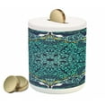 thumbnail image 1 of Turkish Pattern Piggy Bank, Motifs of Ottoman Culture Round and Floral Shape, Ceramic Coin Bank Money Box for Cash Saving, 3.6" X 3.2", Turquoise Dark Blue, by Ambesonne, 1 of 4
