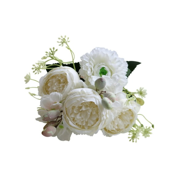 yulier Peonies Artificial Flowers, Fake Peonies Silk Flowers Bouquet with Long Stems for Indoor Office Home Decor, Bridal Wedding Party Bouquet Spring Table Centerpiece, White