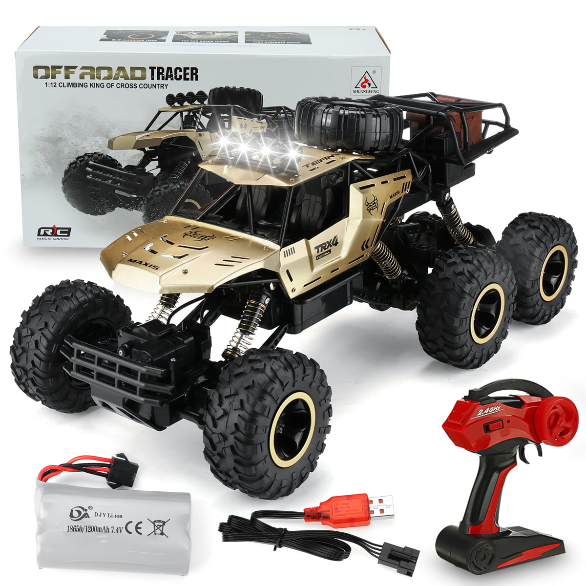 Remote Control Off-Road Climbing Truck SZJJX 6WD RC Cars 1/14 Scale 2.4Ghz Electric Radio Controlled Rock Crawler Black 