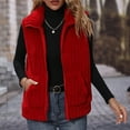 thumbnail image 4 of Lovskoo 2024 Womens Fuzzy Sherpa Fleece Jacket Lightweight Vest Cozy Sleeveless Cardigan Stand Collar Zipper Waistcoat Outerwear With Pocket Red, 4 of 8