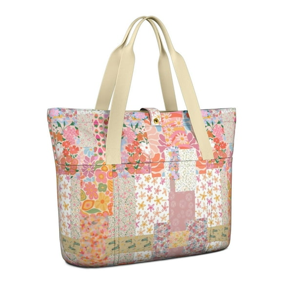 Tote Bag for Women - Pioneer Flower Shoulder Bag - Large Utility Work Duffle Bag with Zipper Handbag for Travel, Work, Sprots