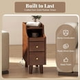 thumbnail image 2 of Resenkos Solid Wood End Table with Pull out Tray and 2 Storage Drawers, Narrow Bedside Table, Nightstand for Bedroom, Brown, 2 of 4