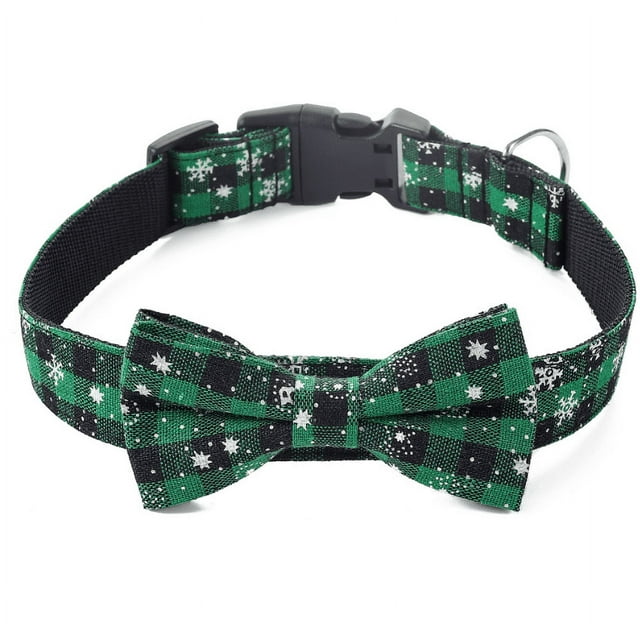 Collier de Chien de Noël avec Nœud Papillon, Motif Flocon de Neige à Carreaux Classique, Colliers pour Animaux de Compagnie, Colliers Doux pour Chiots, Nœud Papillon Réglable pour Petits, Moyens et Grands Chiens, Vert, P 2.0x40cm