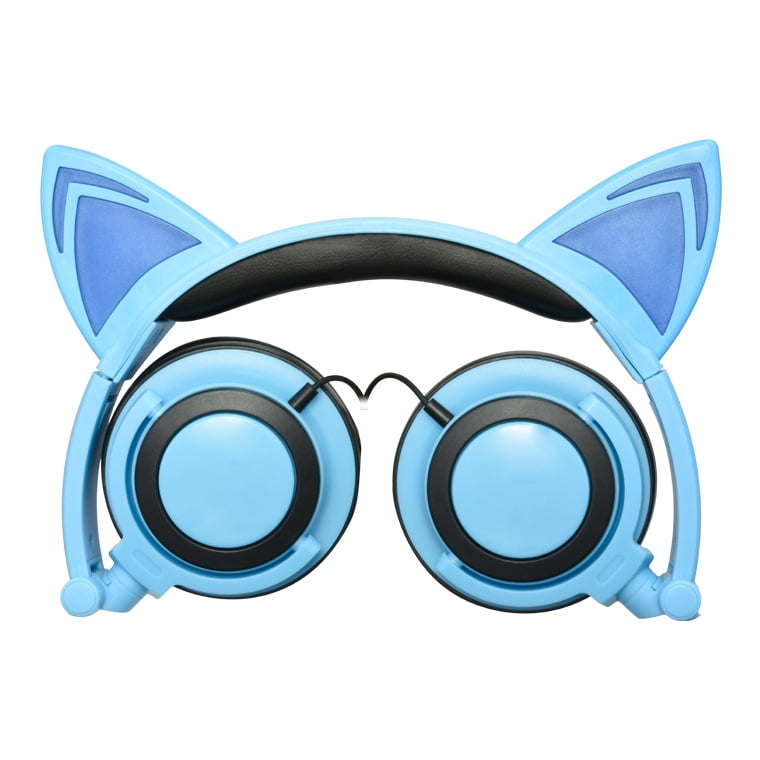 Leeten Wired Music Headset Foldable Cartoon Cat Ears Headphones for Kids Girls Boys Gift Noise Cancelling Bass Earphone w/LED Flashing Glowing,Blue Leeten Wired Music Headset Foldable Cartoon Cat Ears Headphones for Kids Girls Boys Gift Noise Cancelling Bass Earphone w/LED Flashing Glowing,Blue