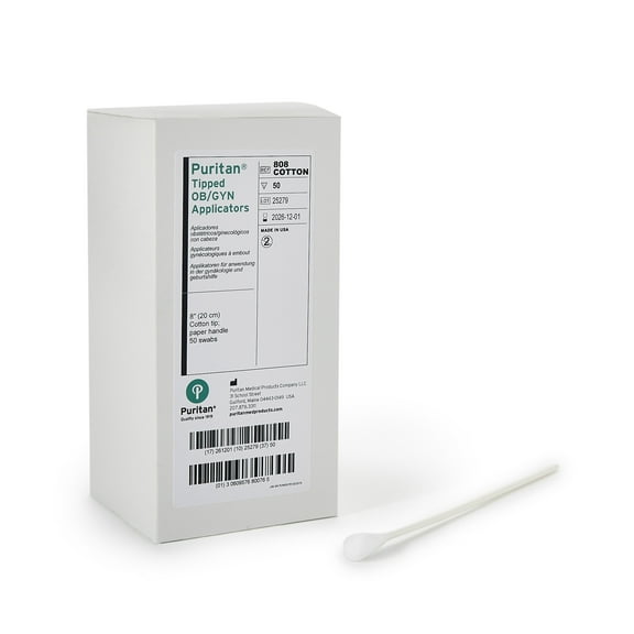 Puritan OB/GYN Swab NonSterile 8 Inch Length Paper Shaft / Cotton Swab 808 COTTON 10 Box(s) 50 /Box