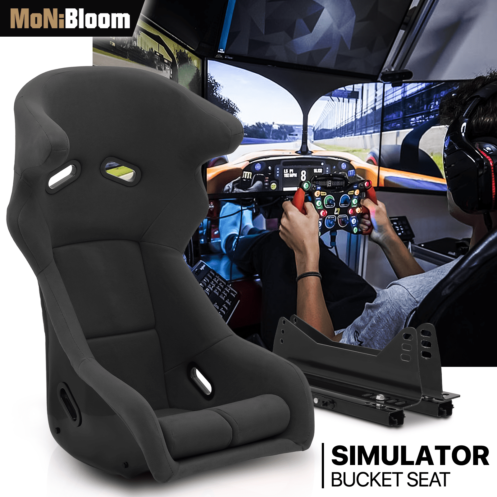 MoNiBloom Racing Steering Wheel Stand Cockpit with Racing Seat