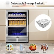 TITTLA 24 inch Beverage Refrigerator,180 Cans Under Counter Refrigerator with Glass Door for Kitchen Bar Office,Silver