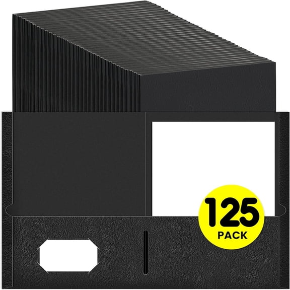 Folders with Pockets(125 Pack, Black), 2 Pocket Folders Fit Letter Size Paper, Paper File Folder for School Office Home Business