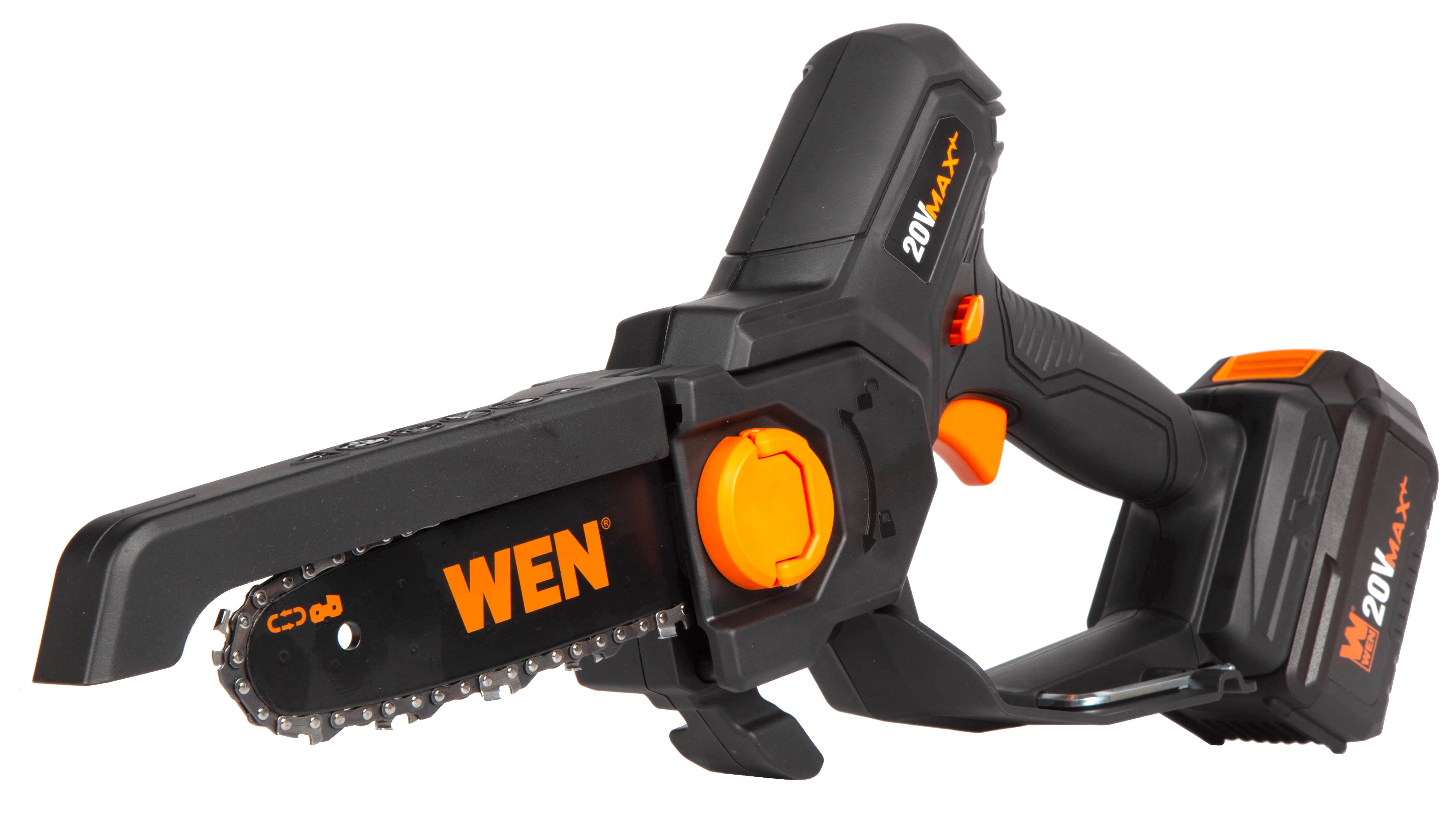 WEN 20V Max Cordless Mini Chainsaw with 6-Inch Bar, 4Ah Battery and Charger