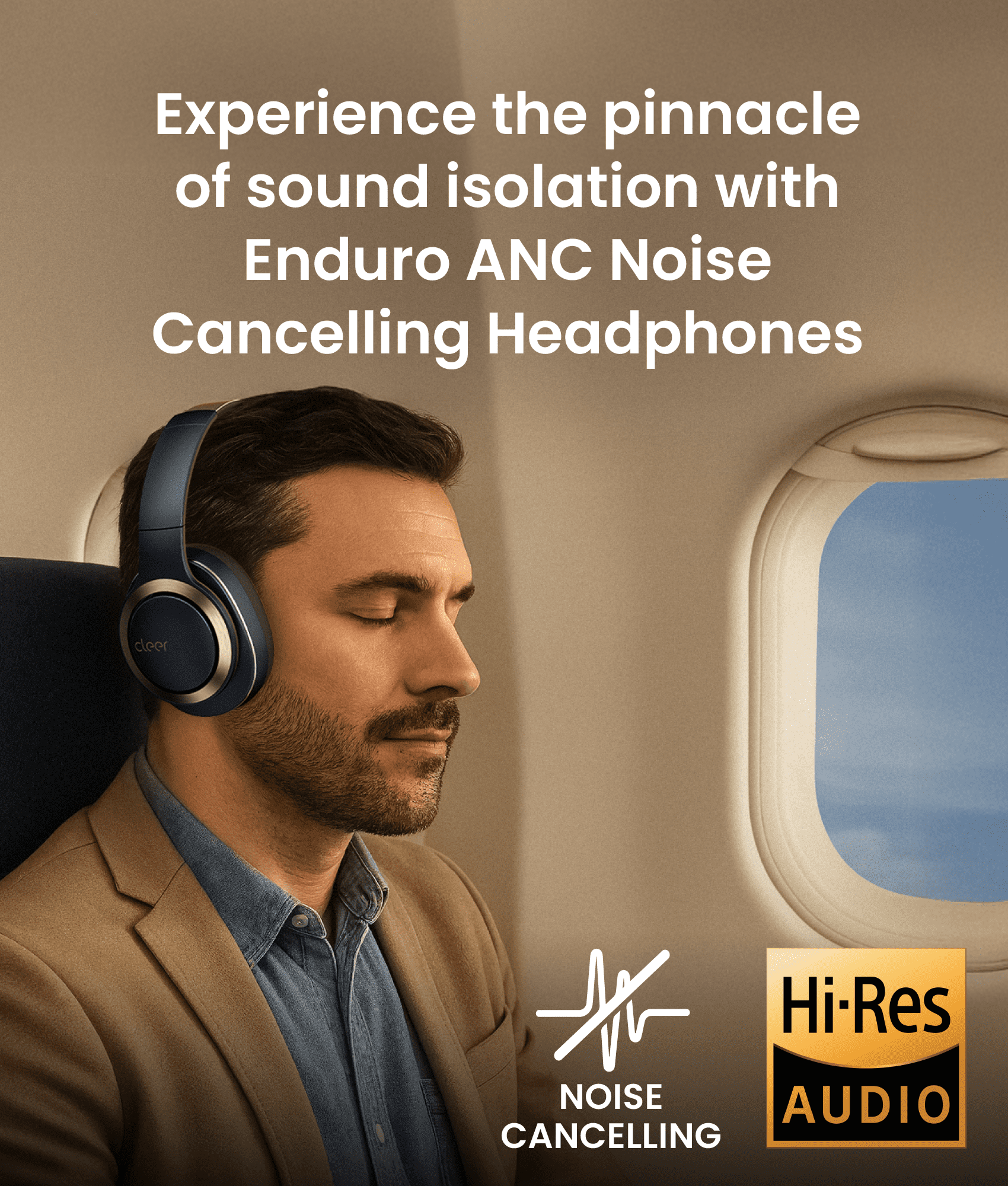 Cleer Enduro ANC Bluetooth Headphones, Noise Cancelling, 60H Playtime, Hi-Res Audio, Deep Bass, Dark Navy