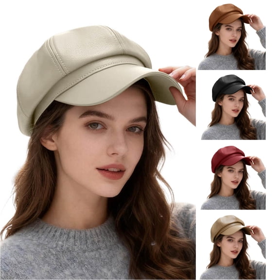 Xijirk Leather Newsboy Cap for Women Boy Hat for Daily Street Shopping Travel Autumn Winter Casual Occasions,Beige,One Size