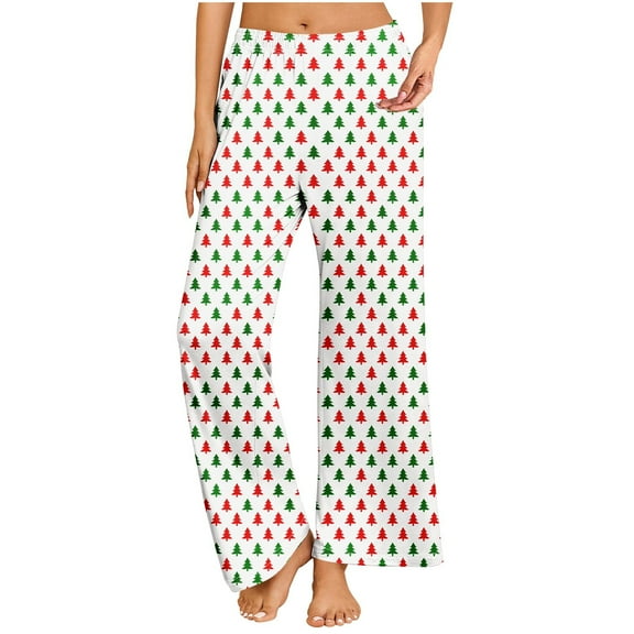 Riecok Pajama Pants for Women Plus Size Elastic Waist Straight Leg Pajama Bottoms Christmas Print Trendy Casual Lounge Pants Multicolor 4XL