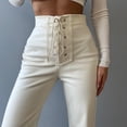 thumbnail image 4 of WTXUE Leather Pants for Women, Pantalones De Mujer Womens Faux Leather Flare Pants High Waisted Tie Front PU Leather Bell Bottom Pants Stretchy Wide Leg Leggings, Full-Length, White, 4 of 8