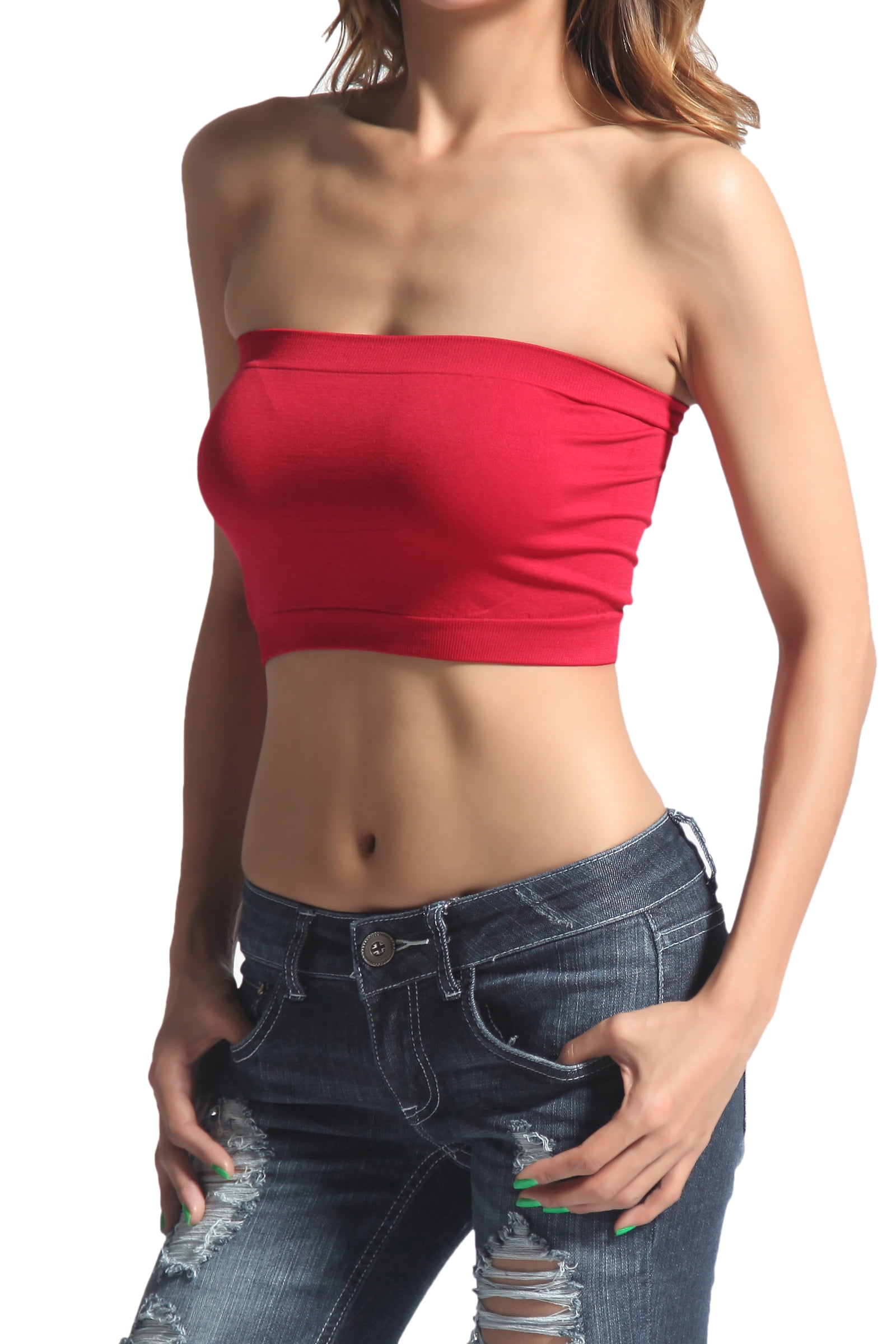 TheMogan Junior's Bralette Basic Seamless Bandeau Layering Strapless Crop Tube Bra Top - Walmart