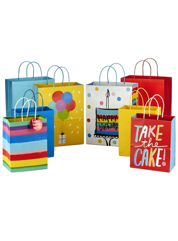 Hallmark 9" Medium and 13" Large Gift Bags Assortment (Pack of 8; 4 Large and 4 Medium) for Birthdays, Baby Showers or Any Occasion
