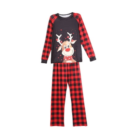 

Pudcoco Christmas Pajamas for Family UK Matching Couples Xmas Pjs Set for Women Men Plaid Pants and Elk Top Cute Sleepwear