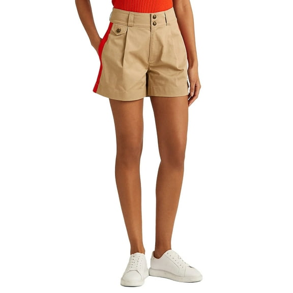 Lauren Ralph Lauren Women's Brown Pleated Micro-Sanded Twill Shorts Size 10