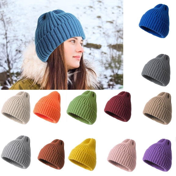Sales Today Under $5 Blue Winter Beanie GIJNRIUIUA Women Men Knitted Winter Fashion Color Stripe Printing Striped Hats Hairball Raccoon Warm Ski Cap Warm Cap Muslim Hijab Cap