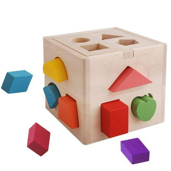 Wooden plug-in cubes Toy cube puzzle plug-in box for babies and toddlers; Wooden toys train motor skills, educational toys to promote shape recognition and concentration