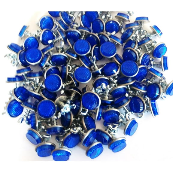 100 BLUE MINI REFLECTORS LICENSE PLATE MOTORCYCLE BIKE TRUCK TRAILER