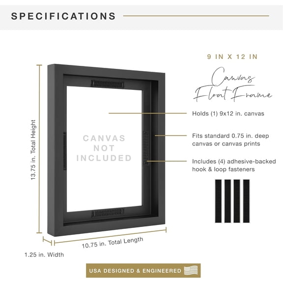 WarmHaven Canvas Float Frames 9x12 Frame, Black Frame for Finished Canvases, Vertical & Horizontal Wall Hanging Large Frame with Adhesive for Canvas Paintings (1-Pack)