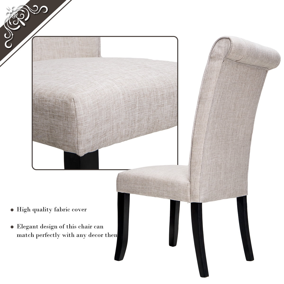 Upholstered Button Dining Chairs Set of 2, 38.5'' x 19.5'' x 17.5'' Tufted High Back Padded Dining Chairs w/Wood Legs, Linen Fabric Dining Side Chair, for Home/Kitchen/Living Room, 330 Lbs, S7119